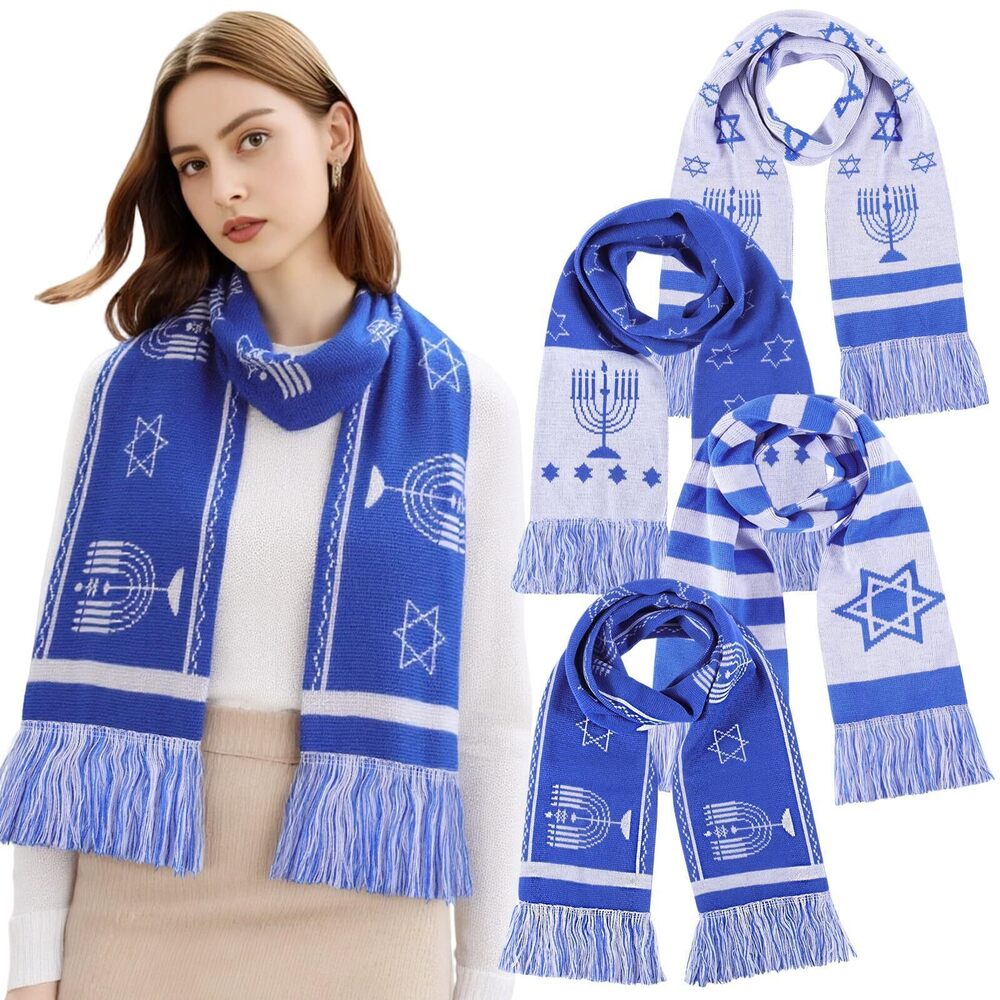 4051 4 Pcs Hanukkah Scarves Warm Knitted Hanukkah Scarf Chanukah Gifts
